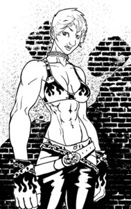 Rating: Safe Score: 0 Tags: belt bottomwear bra breasts brick brick_wall chain clothed clothing e621 female grandfathered_content human human_only mammal monochrome not_furry pants solo sunamori underwear wall_(structure) User: bunchy7s