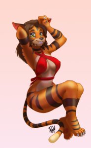 Rating: Questionable Score: 0 Tags: anthro biped bottomless brown_hair clothed clothing e621 felid female hair hi_res long_hair looking_at_viewer mammal markings mewpan pinup pose simple_background sitting skimpy solo tail yellow_eyes User: bunchy7s
