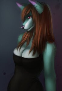 Rating: Safe Score: 0 Tags: anthro biped black_clothing black_topwear breasts canid canine canis cleavage clothed clothing crecia digital_media_(artwork) dress e621 female hair half-length_portrait mammal porin portrait red_hair simple_background solo standing topwear tube_top wolf User: bunchy7s