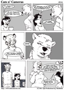 Rating: Safe Score: 0 Tags: anthro bear cats_n'_cameras cheetah comic dialogue domestic_cat e621 english_text felid feline felis female greyscale group james_di_benedetto james_m_hardiman josephine_rodgers male mammal marker_(artwork) mixed_media monochrome pen_(artwork) svetlana_(cnc) text traditional_media_(artwork) url User: bunchy7s