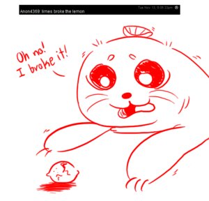 Rating: Safe Score: 0 Tags: aquatic dialogue e621 english_text female food fruit lemon lime limes_(vinesauce) mammal pinniped plant sad seal strawberryseal text vinesauce what whiskers User: bunchy7s
