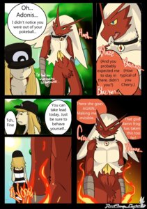 Rating: Safe Score: 0 Tags: adonis_(redimplight) angry anthro avian bird blaziken blazikenite blonde_hair blue_eyes cherry_the_trainer_(redimplight) clothing collar comic detailed_background dialogue digital_media_(artwork) duo e621 english_text female female_human fire forest generation_3_pokemon hair hat headgear headwear hi_res human male male_anthro mammal mega_stone mega_stone_collar nintendo outside plant pokemon pokemon_(species) pokemon_speak redimplight shrub tan_eyes text translation_within_image tree User: bunchy7s