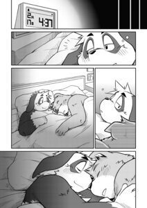 Rating: Questionable Score: 0 Tags: anthro bear bed canid canine canis comic cuddling domestic_dog duo e621 eyes_closed furniture greyscale hi_res inside male male/male mammal monochrome multiple_scenes obese overweight pillow sleeping solo solo_focus takagi_kyou tired User: bunchy7s