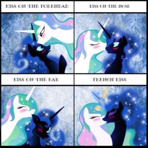Rating: Questionable Score: 0 Tags: 1:1 2012 abstract_background absurd_res azura_inalis black_body blue_eyes blue_hair blush comic digital_media_(artwork) duo e621 ear_kiss equid equine eyelashes eyes_closed female female/female feral french_kissing friendship_is_magic glowing hair hasbro hi_res horn horse incest_(lore) kiss_on_forehead kiss_on_lips kiss_on_nose kissing magic mammal meme multicolored_hair my_little_pony nibbling nightmare_moon_(mlp) nom pony princess princess_celestia_(mlp) pseudo_hair purple_eyelashes royalty simple_background sparkles white_body User: bunchy7s