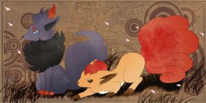 Rating: Safe Score: 0 Tags: 2:1 ambiguous_gender canid canine duo e621 feral fukuwan generation_1_pokemon generation_5_pokemon grass mammal multi_tail nintendo plant pokemon pokemon_(species) source_request tail vulpix zorua User: bunchy7s