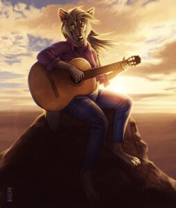 Rating: Safe Score: 0 Tags: 4_toes 5_fingers acoustic_guitar anthro barefoot biped blue_sky bottomwear breasts canid canine canis cheek_tuft claws clothed clothing cloud denim denim_bottomwear denim_clothing domestic_dog e621 eyebrows facial_tuft feet female fingers fully_clothed fur green_eyes grey_body grey_fur grey_hair grey_tail guitar hair jeans kannos long_hair looking_at_viewer mammal musical_instrument outside pants playing_guitar playing_music plucked_string_instrument rock sandra_(kannos) shirt sitting sky slightly_chubby smile solo string_instrument sun tail toes topwear tuft User: bunchy7s