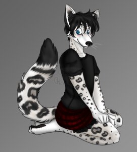 Rating: Safe Score: 0 Tags: 5_fingers anthro biped black_hair blue_eyes blush bottomwear canid canine claws clothed clothing crossdressing dipstick_tail distracting_watermark e621 felid femboy fingers hair hybrid kneeling leopard_spots looking_at_viewer male mammal markings multicolored_tail pantherine scarlett_the_red shirt short_hair skirt smile snow_leopard solo spots tail tail_markings topwear watermark whiskers User: bunchy7s