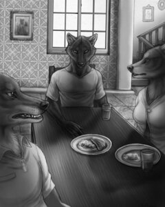 Rating: Safe Score: 0 Tags: 4:5 anthro canid canine canis dangerous_spirits e621 eating female forester_universe green_fairy group inside male mammal monochrome official_art refuse rukis sol_wrightson wolf User: bunchy7s