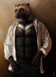 Rating: Safe Score: 0 Tags: 5_fingers anthro biped black_body black_fur black_nose bottomwear bottomwear_pull claws clothed clothing clothing_pull e621 fingers front_view fur gulonine kannos looking_at_viewer male mammal mustelid musteline open_clothing open_shirt open_topwear pants pants_pull photorealism realistic shirt solo standing topwear whiskers wolverine User: bunchy7s