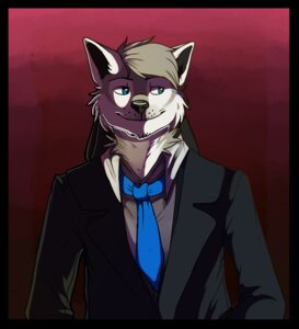 Rating: Safe Score: 0 Tags: 140_fag anthro black_border black_nose blue_eyes border canid canine canis clothing e621 fancy_clothing fur grey_body grey_fur grey_hair hair male mammal smile solarbyte solo stormy_outerland white_body white_fur wolf User: bunchy7s
