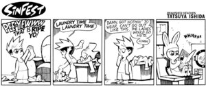 Rating: Safe Score: 0 Tags: anthro black_and_white boxers_(clothing) bunny_costume clothing comic costume dialogue domestic_pig e621 english_text eyewear fursuit lagomorph laundry leporid male mammal monochrome newspaper rabbit rabbit_fursuit shirt sinfest slick_(sinfest) solo squigley_(sinfest) suid suine sunglasses sus_(pig) tank_top tatsuya_ishida text topwear underwear User: bunchy7s