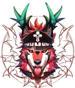 Rating: Safe Score: 0 Tags: black_sclera bust_portrait canid canine canis clothing collar cross e621 hat headgear headwear male mammal null-ghost portrait simple_background solo tongue tongue_out white_background wolf yellow_eyes User: bunchy7s