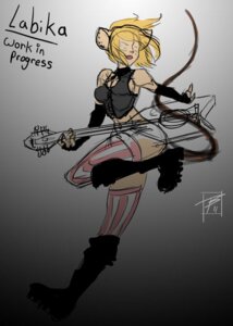 Rating: Questionable Score: 0 Tags: anthro bass_guitar blonde_hair clothing e621 female guitar hair labika_willows legwear mammal mouse murid murine musical_instrument plucked_string_instrument rodent solo string_instrument tail thigh_highs unfinished unknown_artist User: bunchy7s