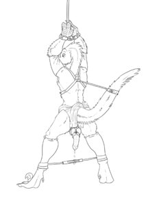 Rating: Explicit Score: 0 Tags: accessory anthro arms_above_head bdsm biped black_and_white bondage bottomwear bound claws clothed clothing cock_ring dinosaur dromaeosaurid e621 equalicus erection genitals jewelry knot knotted_penis loincloth male monochrome penis penis_accessory penis_jewelry prehistoric_species rear_view reptile restraints saurischian scalie solo spread_legs spreader_bar spreading standing submissive submissive_male tail tail_bondage tail_tied theropod toe_claws topless velociraptor User: bunchy7s
