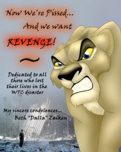 Rating: Questionable Score: 0 Tags: 9/11 angry blue_eyes burning_rage destruction disney duo e621 english_text felid female feral ground_zero human joafy lion mammal mixed_media pantherine photo_background photography_(artwork) solo_focus text the_lion_king world_trade_center yellow_sclera User: bunchy7s