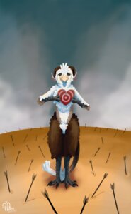 Rating: Safe Score: 0 Tags: 4_toes arrow_(weapon) avesriim avian barefoot bodily_fluids brown_body brown_feathers claws cloud crying depression e621 feathers feet front_view heart_symbol holding_object horn love male no_named_avian outside overcast ranged_weapon sky solo standing tail tears toes weapon white_body white_feathers zerolativity User: bunchy7s