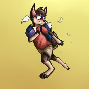 Rating: Safe Score: 0 Tags: 1:1 anthro bag blue_eyes bottomwear brown_body brown_fur canid canine canis chemistry clothed clothing digital_media_(artwork) domestic_dog e621 eyewear feet fur glasses hindpaw holding_object husky klippy luca_(lucanus) male mammal nordic_sled_dog paper paws rush shorts simple_background solo spitz yellow_background User: bunchy7s