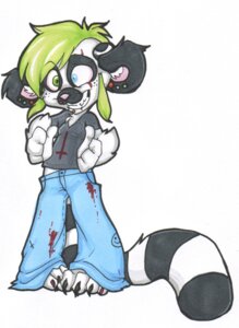 Rating: Safe Score: 0 Tags: alternative_fashion anthro biped blood bodily_fluids bottomwear chibi clothing e621 ear_piercing ear_tails female glamfur goth green_hair hair heterochromia lemur mammal pants piercing primate ring-tailed_lemur shirt short_hair sideburn_mohawk simple_background solo standing strepsirrhine tail teeth topwear white_background zeriara zeriara_(character) User: bunchy7s