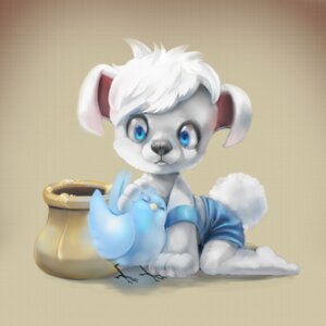 Rating: Safe Score: 0 Tags: 1:1 ambiguous_gender anthro avian b0b bird blue_eyes canid canine canis clothing container domestic_dog duo e621 feral hair jar male mammal petting simple_background white_hair young young_anthro young_male User: bunchy7s