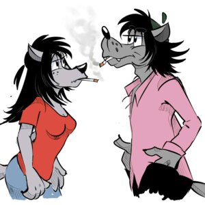 Rating: Safe Score: 0 Tags: 1:1 anthro bottomwear canid canine canis cigarette claws clothed clothing crossgender duo e621 fan_character female fully_clothed male mammal mtf_crossgender nogicu pants russian shirt side_view smoke smoking soyuzmultfilm square_crossover topwear volk_(wjyw) well_just_you_wait! wolf User: bunchy7s