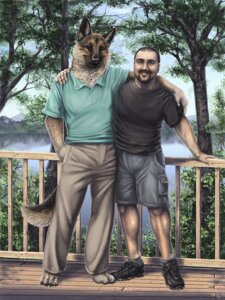 Rating: Safe Score: 0 Tags: 2014 4_toes 5_fingers anthro arm_around_shoulders barefoot beard black_body black_fur black_nose bottomwear brown_body brown_fur canid canine canis cargo_shorts claws clothed clothing collared_shirt day detailed domestic_dog duo e621 facial_hair feet fingers footwear front_view fully_clothed fur german_shepherd hair hand_in_pocket herding_dog human looking_at_viewer male mammal outside pants pastoral_dog plant pockets polo_shirt railing sabretoothed_ermine shirt shoes short_hair shorts sky smile sneakers t-shirt tan_body tan_fur toes topwear tree User: bunchy7s
