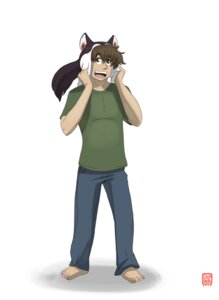 Rating: Safe Score: 0 Tags: 2012 barefoot bottomwear brown_hair clothed clothing e621 feet gender_transformation gillpanda hair happy hat headgear headwear human male mammal mtf_transformation open_mouth pants shirt simple_background smile solo standing topwear transformation white_background User: bunchy7s