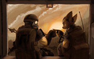 Rating: Safe Score: 0 Tags: aircraft anthro detailed_background domestic_cat duo e621 felid feline felis gas_mask gun helicopter human inside_helicopter male mammal mask military ranged_weapon rock_paper_scissors sunset vehicle weapon zekit User: bunchy7s