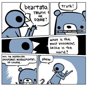 Rating: Safe Score: 0 Tags: 2008 ambiguous_gender anthro avian beak bear beartato bird comic dialogue duo e621 english_text humor mammal nedroid reginald_(nedroid) reptile scalie snake speech_bubble text truth_or_dare what User: bunchy7s Rating: Safe Score: 0 Tags: 2008 ambiguous_gender anthro avian beak bear beartato bird comic dialogue duo e621 english_text humor mammal nedroid reginald_(nedroid) reptile scalie snake speech_bubble text truth_or_dare what User: bunchy7s