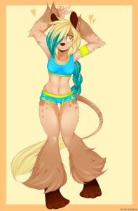 Rating: Safe Score: 0 Tags: anthro barefoot biped blonde_hair breasts brown_body brown_fur brown_nose e621 feet female fur geekidog hair heart_symbol hi_res long_hair mammal solo yellow_eyes User: bunchy7s