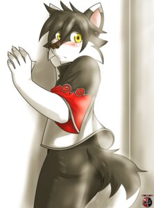 Rating: Questionable Score: 0 Tags: anthro black_hair bottomless brown_nose butt canid canine canis clothed clothing e621 hair hi_res kiv_(kivwolf) kivwolf male mammal solo tail wolf yellow_eyes User: bunchy7s
