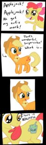 Rating: Safe Score: 0 Tags: apple_bloom_(mlp) applejack_(mlp) comic digital_media_(artwork) duo e621 earth_pony english_text equid equine female feral friendship_is_magic fxcellent hasbro horse mammal my_little_pony pony quadruped reveal tail text young young_feral User: bunchy7s