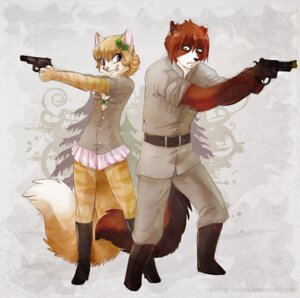 Rating: Safe Score: 0 Tags: abstract_background anthro bad_trigger_discipline belt black_nose blonde_hair blue_eyes boots bottomwear bra breasts brown_eyes button_(fastener) canid canine cleavage clothed clothing digital_media_(artwork) dipstick_tail distracted domestic_cat duo e621 felid feline felis female footwear fox gun hair handgun hi_res high_heeled_boots high_heels iskra male mammal markings miniskirt pink_nose pistol pleated_skirt pose ranged_weapon revolver ribbons shaded shoes short_hair simple_background skirt standing tail tail_markings tongue tongue_out unbuttoned underwear vera_(iskra) weapon User: bunchy7s