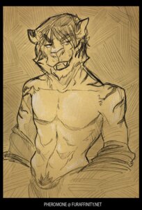 Rating: Questionable Score: 0 Tags: 2012 abs anthro biceps clothed clothing e621 fangs felid fur grin hair hi_res male mammal markings muscular muscular_anthro muscular_male pantherine pecs pheromone_(artist) pose pubes sketch smile solo stripes teeth text tiger topless url User: bunchy7s
