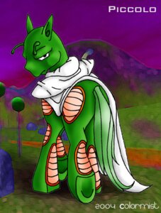 Rating: Safe Score: 0 Tags: 2004 alternate_species antennae_(anatomy) cape clothed clothing colormist crossover detailed_background dragon_ball dragon_ball_z e621 earth_pony equid equine feral green_body hasbro horse looking_back low_res male mammal my_little_pony parody piccolo ponification pony pre-g4 quadruped solo tail toony what what_has_science_done why User: bunchy7s