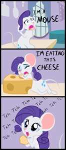 Rating: Safe Score: 0 Tags: alternate_species blue_eyes cheese cheese_wedge comic dairy_products dialogue e621 ear_pull eating english_text female feral food friendship_is_magic fur hair hasbro hi_res house_mouse mammal mouse murid murine my_little_pony nom om_nom_nom purple_hair rarity_(mlp) rodent solo tail taski text white_body white_fur User: bunchy7s