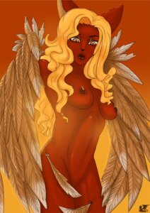 Rating: Questionable Score: 0 Tags: anthro breasts e621 eliana-asato feathered_wings feathers felid female hi_res mammal nipples nude restricted_palette solo warm_colors wings User: bunchy7s