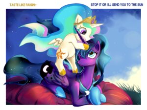 Rating: Safe Score: 0 Tags: 4:3 aged_down bakki cutie_mark detailed detailed_background duo e621 english_text equid equine feathered_wings feathers female feral friendship_is_magic hasbro horn mammal my_little_pony mythological_creature mythological_equine mythology princess princess_celestia_(mlp) princess_luna_(mlp) purple_body purple_feathers quadruped reversal role_reversal royalty sibling_(lore) sister_(lore) sisters_(lore) size_difference tail text toony white_body white_feathers winged_unicorn wings young young_feral User: bunchy7s