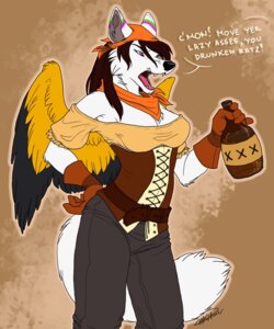 Rating: Safe Score: 0 Tags: 2012 5:6 alcohol anthro belt beverage black_body black_feathers blouse bottomwear breasts canid canine canis cleavage clothed clothing command corset e621 fangs feathered_wings feathers female fluffy fluffy_tail food frilly fuckie fur gloves grey_bottomwear grey_clothing grey_pants hand_on_hip handwear kerchief lacing lingerie mammal open_mouth pants pink_eyes pirate solo tail teeth text topwear white_body white_fur wings wolf yellow_body yellow_feathers User: bunchy7s
