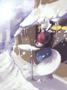 Rating: Safe Score: 0 Tags: 3:4 4_toes anastasia_(kalahari) anthro arctic_fox barefoot beverage blue_eyes bottomwear breasts cafe canid canine claws clothed clothing coffee cold collar denim denim_bottomwear denim_clothing digitigrade e621 feet female fluffy fluffy_tail food fox fur hair ice icicle jacket jeans mammal no_swift outside pants smile snow snowing solo tail toes topwear true_fox white_body white_fur white_hair winter User: bunchy7s