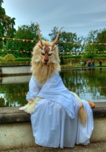 Rating: Safe Score: 0 Tags: anthro clothing costume dragon e621 fur fursuit grandfathered_content hi_res horn hybrid looking_at_viewer male mythological_creature mythological_scalie mythology nature outside park qarrezel real red_eyes robe scalie sky solo water yellow_body yellow_fur User: bunchy7s