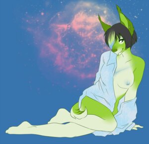 Rating: Questionable Score: 0 Tags: anthro breasts caracal caracal_(genus) clothing e621 felid feline female fur green_body green_fur hair hair_over_eye mammal nipples nude one_eye_obstructed piercing pinup pose scar shirt solo spiffybunny tail topwear User: bunchy7s
