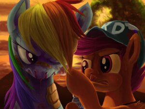 Rating: Questionable Score: 0 Tags: 2012 4:3 bandage baseball_cap blood blue_body blue_fur bodily_fluids clothing detailed_background duo e621 equid equine feathered_wings feathers female feral friendship_is_magic fur hair hasbro hat headgear headwear hi_res horse mammal multicolored_hair my_little_pony mythological_creature mythological_equine mythology orange_body orange_feathers pegasus pony purple_eyes rainbow_dash_(mlp) rainbow_hair scootaloo_(mlp) sunibee sweat text text_on_baseball_cap text_on_clothing text_on_hat text_on_headgear text_on_headwear tsitra360 wings wounded young young_feral User: bunchy7s