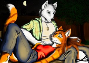 Rating: Safe Score: 0 Tags: anthro bench blue_eyes canid canine canis city clothing detailed_background domestic_cat duo e621 ear_piercing eye_contact felid feline felis female food food_print fruit fruit_print fur garden grass green_eyes hair hand_holding jewelry lap_pillow looking_at_another loopus lying lying_on_lap male mammal melon moon necklace on_bench orange_body orange_fur piercing plant plant_print ponytail red_hair romantic romantic_ambiance romantic_couple shirt star striped_body striped_fur stripes tabby_cat tail topwear tree watermelon watermelon_pattern watermelon_slice wolf wood User: bunchy7s