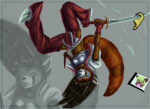 Rating: Safe Score: 0 Tags: action_pose ailurid anthro asian_clothing black_hair clothing e621 east_asian_clothing female hair holding_melee_weapon holding_object holding_sword holding_weapon japanese_clothing katana mammal melee_weapon negativefox panties pose red_panda sayuri solo sword tail underwear upside_down weapon zoom_layer User: bunchy7s