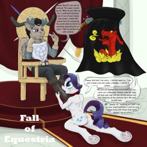 Rating: Questionable Score: 0 Tags: 1:1 2013 absurd_res anthro anthrofied begging blue_eyes clothing collar comic cutie_mark dainn_(oc) deer degradation dialogue digital_media_(artwork) duo e621 english_text equid equine fall_of_equestria fan_character feathered_wings feathers female friendship_is_magic fur half-closed_eyes hasbro hi_res horn inside insult licking looking_down looking_up mammal my_little_pony mythological_creature mythological_equine mythology narrowed_eyes new_world_deer nude open_mouth profanity rarity_(mlp) reindeer self_humiliation sitting smudge_proof speech_bubble stump_horn tail text tongue tongue_out unicorn white_body white_fur wings User: bunchy7s