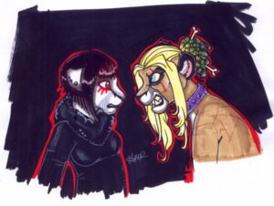 Rating: Safe Score: 0 Tags: angry anthro blonde_hair collar duo e621 felid female glamfur hair lion long_hair mammal pantherine zeriara User: bunchy7s