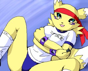 Rating: Safe Score: 0 Tags: 5:4 accessory anthro asian_clothing bandai_namco biped blue_eyes bottomwear bracelet buruma canid canine clothing crossed_arms digimon digimon_(species) digital_media_(artwork) e621 east_asian_clothing female footwear fur g-sun headband japanese_clothing jewelry kerchief legwear looking_at_viewer low_res lying mammal oekaki on_back red_headband renamon socks solo tail yellow_body yellow_fur User: bunchy7s