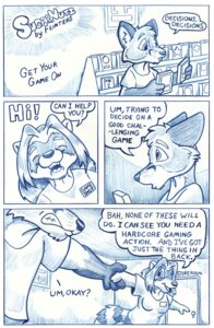 Rating: Safe Score: 0 Tags: 2011 anthro blue_and_white breasts canid canine colleen_(sugarnutz) comic dialogue duo e621 english_text eyes_closed female flinters fox male mammal monochrome procyonid raccoon sketch store tail text young young_anthro User: bunchy7s