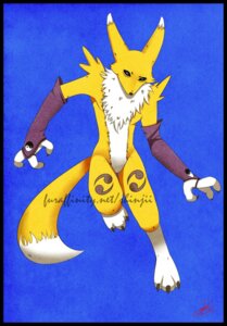 Rating: Safe Score: 0 Tags: ambiguous_gender anthro bandai_namco black_sclera blue_background canid canine clothing digimon digimon_(species) dipstick_tail e621 fur gloves handwear hi_res mammal markings purple_clothing renamon shin_jii simple_background solo tail tail_markings white_body white_fur wiskar yellow_body yellow_fur yin_yang User: bunchy7s