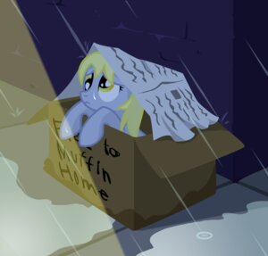 Rating: Safe Score: 0 Tags: adoption_box amber_eyes blonde_hair box container derp_eyes derpy_hooves_(mlp) e621 english_text equid equine female feral friendship_is_magic fur grey_body grey_fur hair hasbro hi_res horse in_box in_container mammal multiversecafe my_little_pony newspaper outside pony raining sad solo text User: bunchy7s